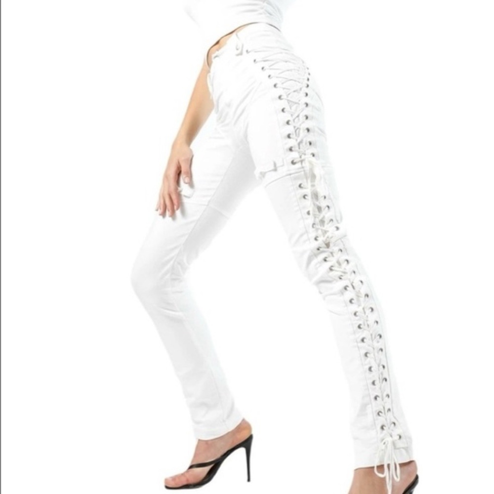 I.AM.GIA. Lace Up Sides High Waist Stretch Holly Pant SZ M White